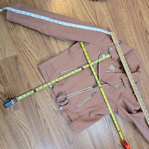 Frye Womens Moto Motorcycle Jacket Size Small Mauve Clay Canvas Denim Urban Boho - Picture 7 of 11